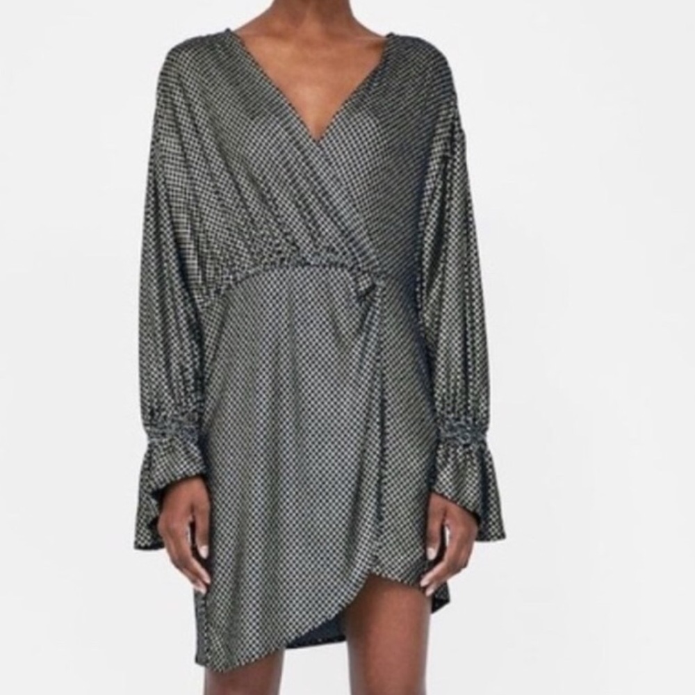 Zara Long-Sleeve Metallic Asymmetrical Dress - M